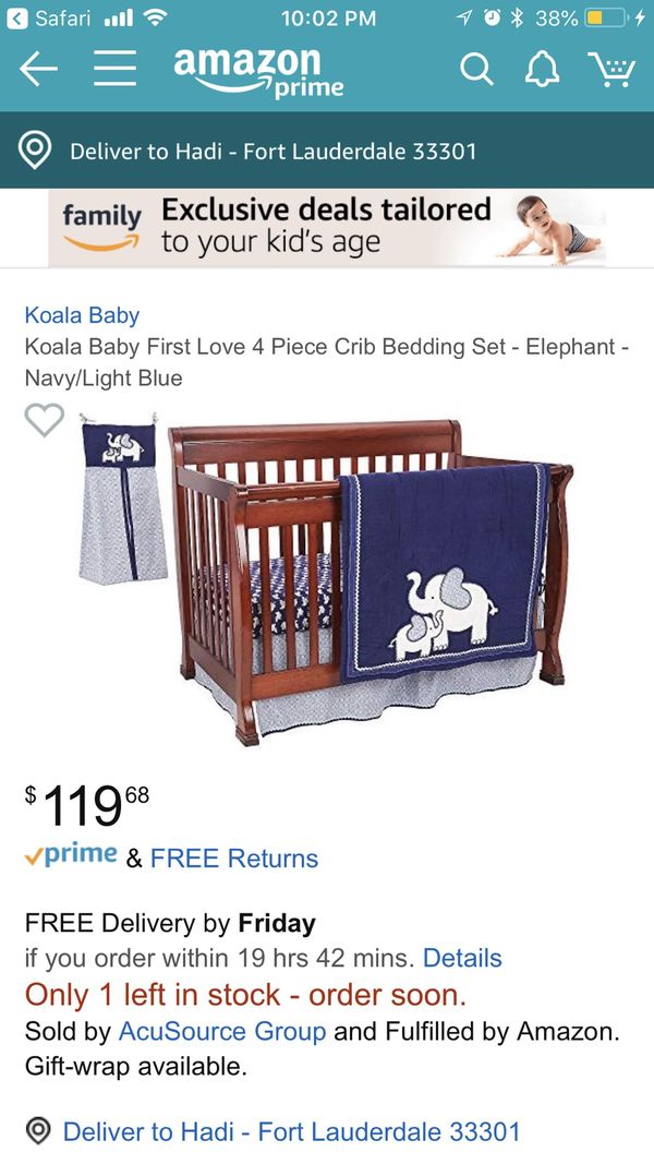 Koala Baby First Love 4 Piece Crib Bedding Set Elephant Navy