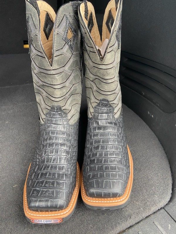 justin derrickman croc print composite toe work boots
