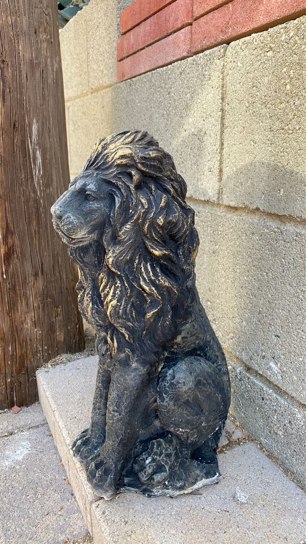 LION STATUE! 15” Stone painted concrete lion statue
