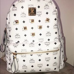 white mcm bookbag