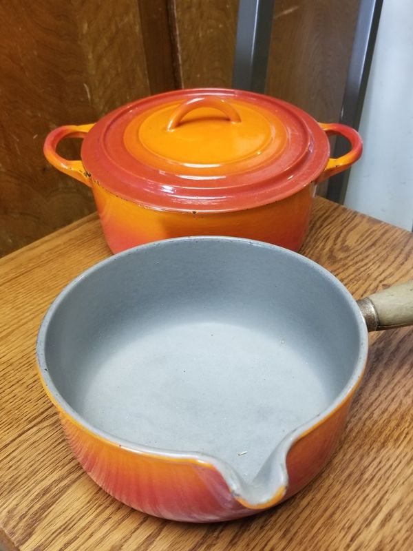 Vintage Le Creuset pots with wooden handle for Sale in Yorba Linda, CA