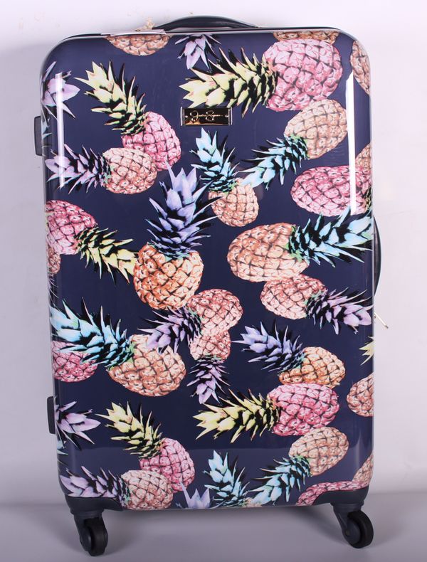 RARE 3 pc Set Jessica Simpson Pineapple Hardside Luggage Navy Blue
