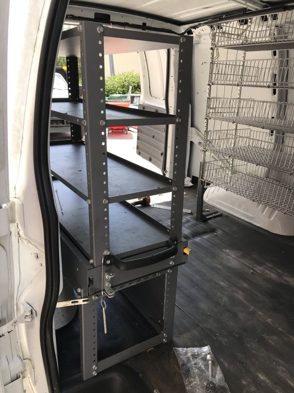 Cargo van work van Pull out slide out work shelves bin tool organizer