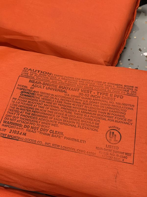 (5) Life Jackets And (1) Throwable. Stearns Coast Guard Approved ...
