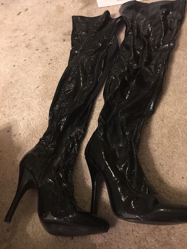 vinyl thigh high boots