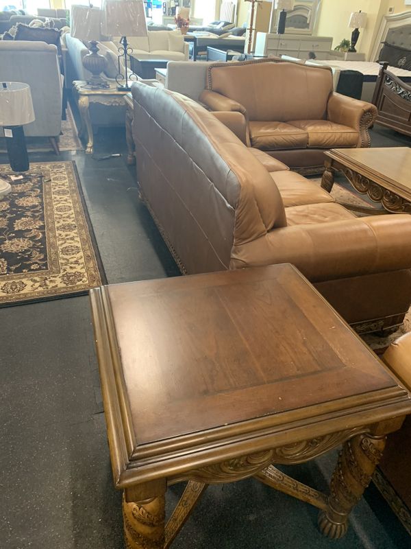 Leather Sofa , leather love seat, coffee table 2 end tables (used) ON