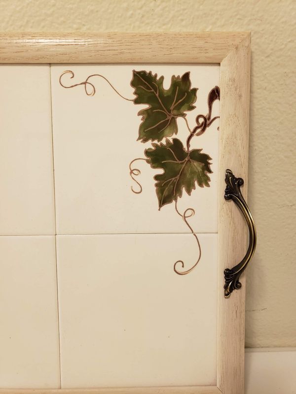 Handpainted G Design Ceramic Tile Wood Serving Tray With Handles 19 5 X13 The Empty Nest For In Santa Rosa Ca Offerup