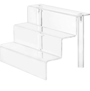 9x6inch Acrylic Display Stands Masqudo 3 Tier Acrylic Riser Display Shelf for Amiibo Funko POP Figures Cupcakes Stand for Cabinet,Countertops Table