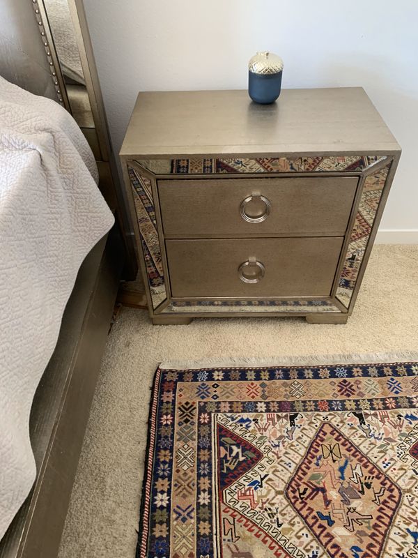 Bedroom set King size Z gallerie Ava bed and 1000 mattress with nigh stand drawer and 8 drawer