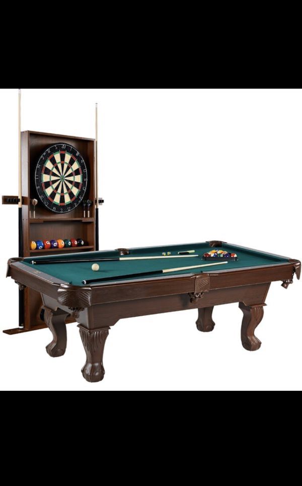 Barrington 90" Ball and Claw Leg Pool Table with Cue Rack and Dartboard