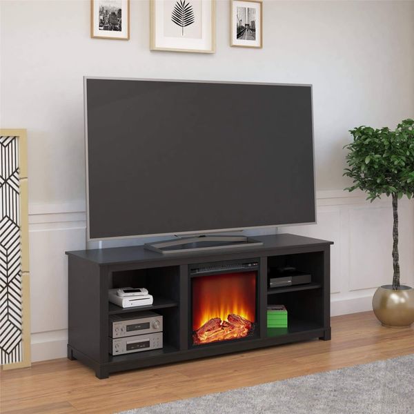 Electric Mantel Media TV Storage Stand in Black, White, Brown Wood