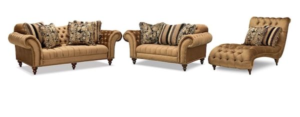 Brittney Sofa Loveseat And Chaise Set Bronze Couch Set