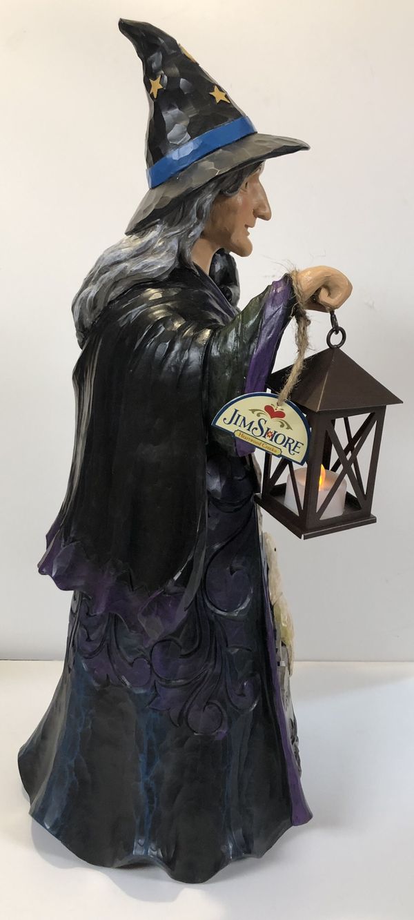 New 21” Large Jim shore Halloween witch lighted lantern black cat for