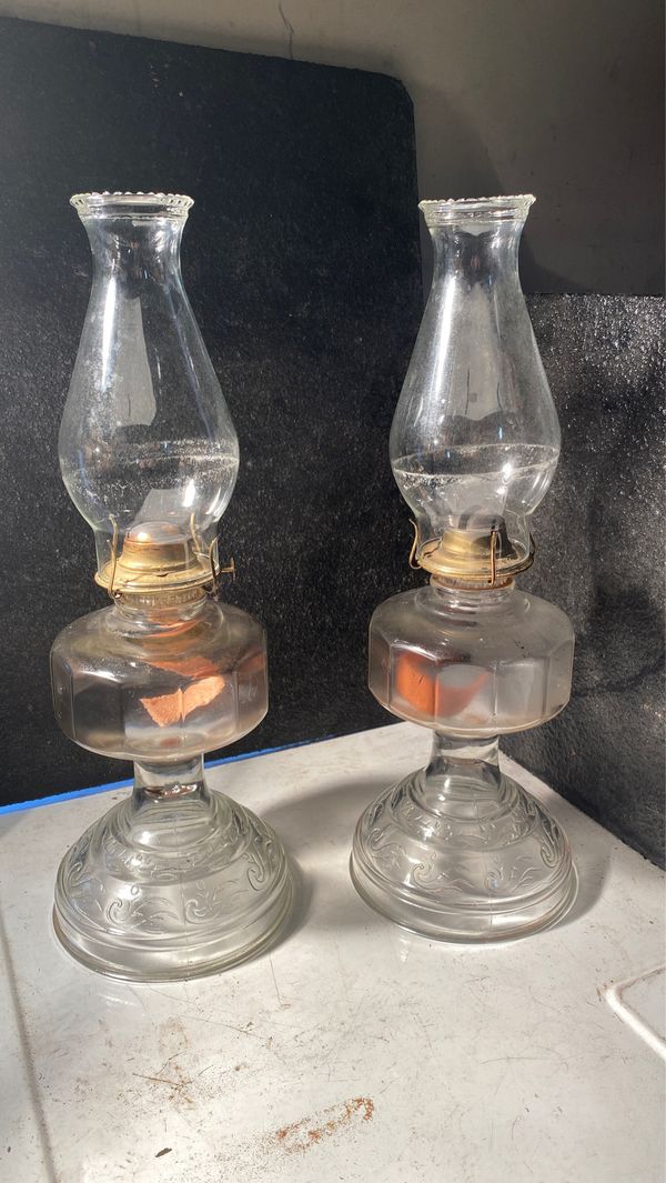 2 Antique clear glass oil lamps w/ chimney for Sale in Gresham, OR