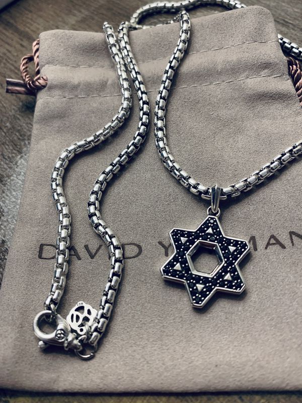 David Yurman Black diamond or blue sapphire Star of David. With chain ...