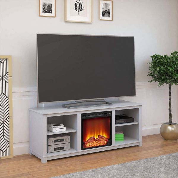 Electric Mantel Media TV Storage Stand in Black, White, Brown Wood