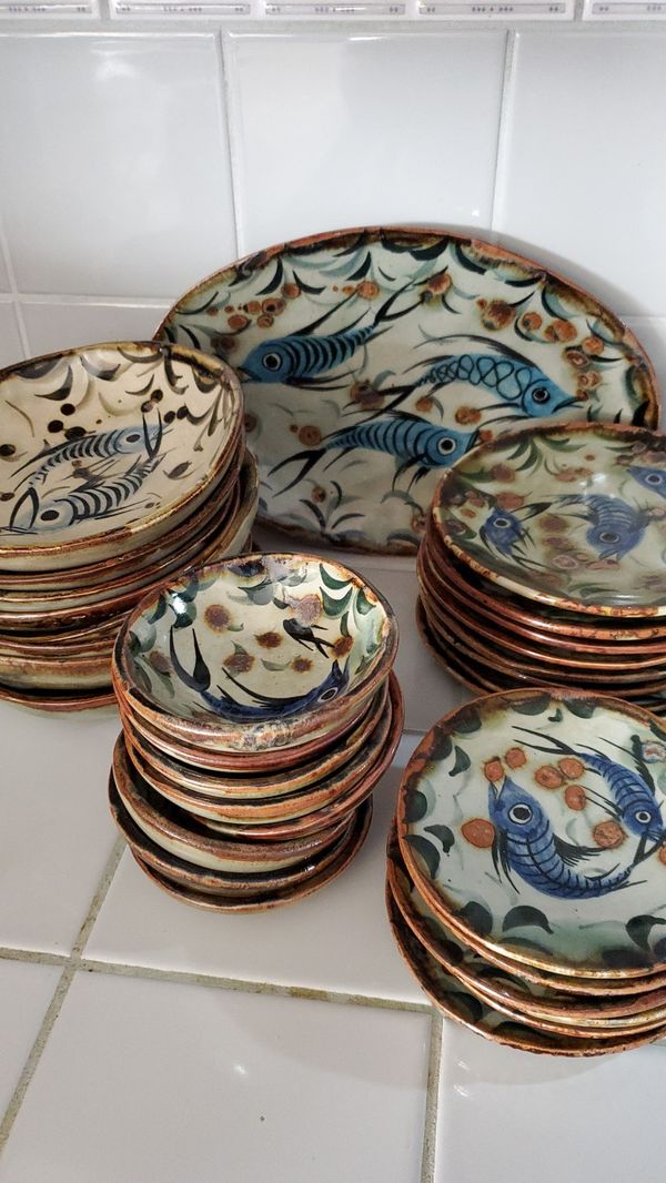 Vintage Handmade Mexican Pottery Dinnerware Pescado Fish Mexico 31
