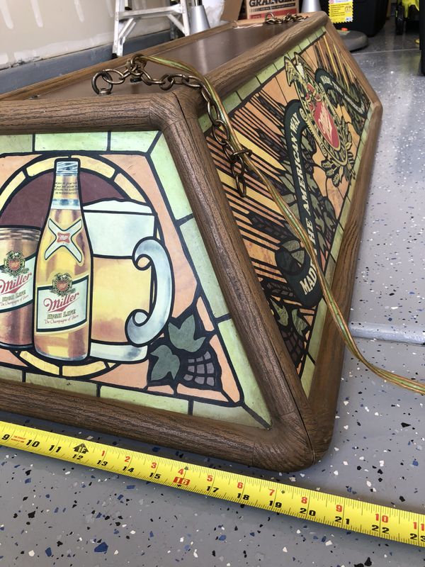 Vintage 1986 Miller Beer pool table light lamp old sign for Sale in