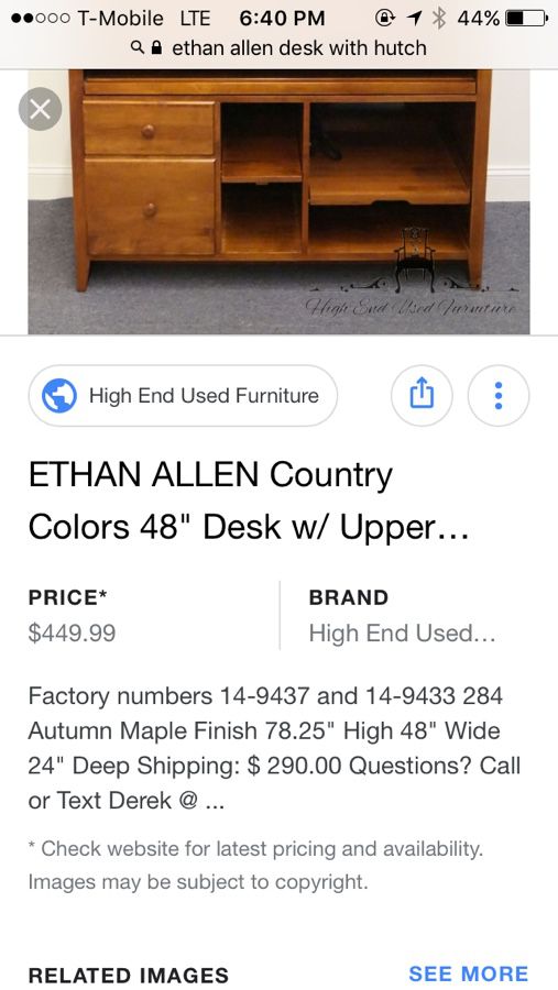 Beautiful Ethan Allen Desk With Hutch For Sale In Fountain Co