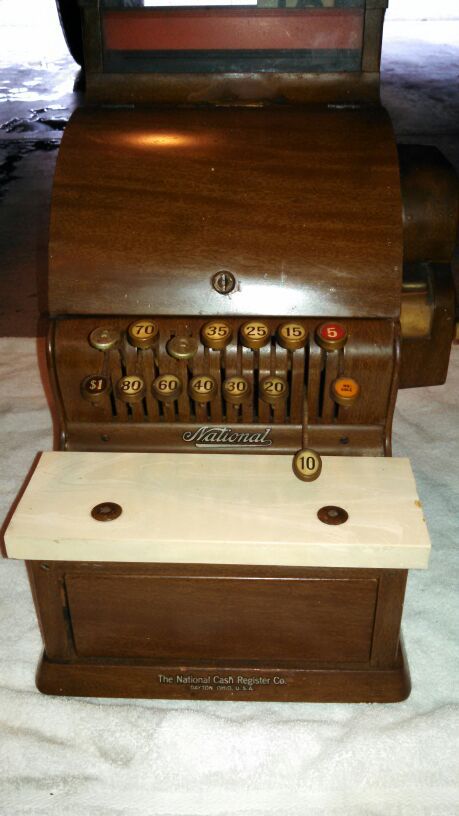 antique wooden five pocket cash drawer