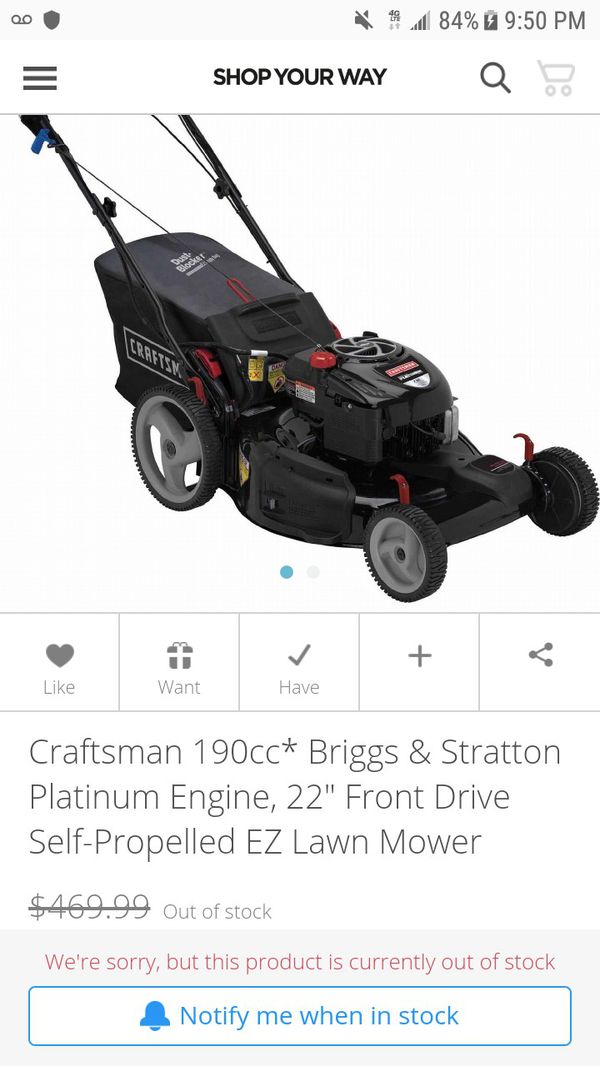 Craftsman platinum series self propelled electric start lawn mower for