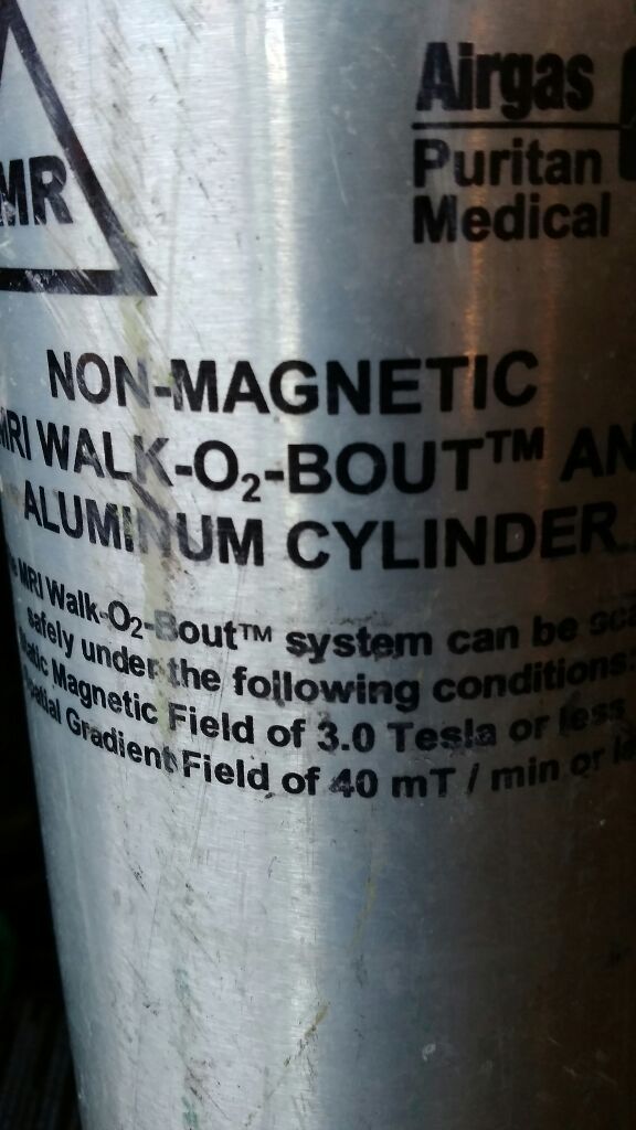 Portable oxygen tank with cart. Airgas WalkO2Bout. MRI safe. for Sale