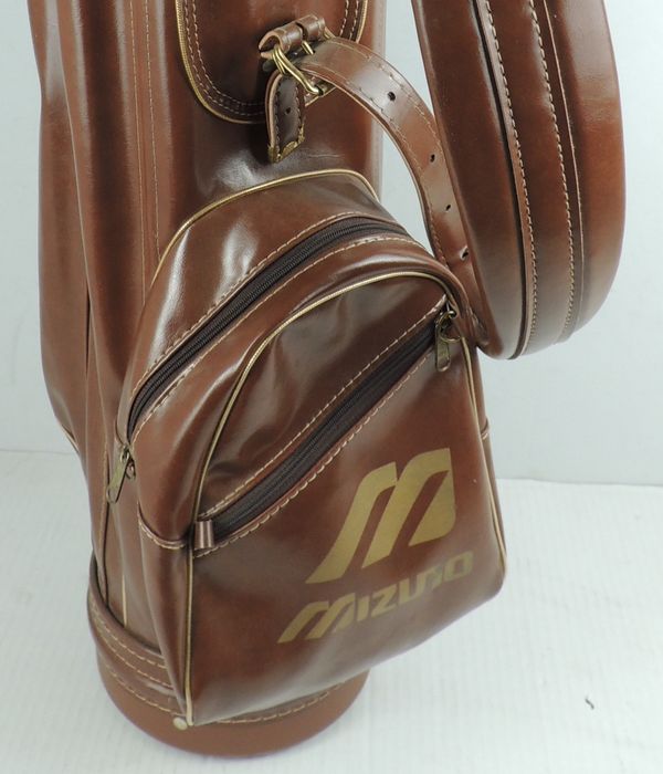 MIZUNO PRO Vintage Genuine Leather Golf Bag with Brass Fittings and