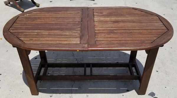 ROCKWOOD Outdoor Teak Expandable Extension Umbrella Table 63" closed x 83" open for Sale in