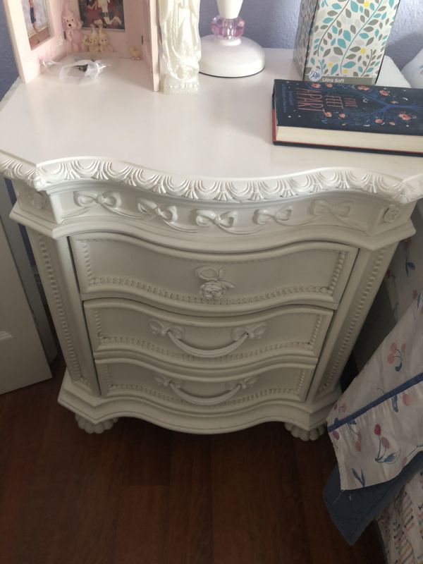 Disney princess fairytale white dresser, mirror and nightstand for Sale