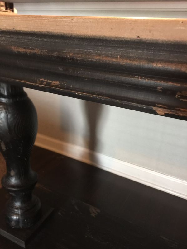 Kirkland's Distressed Black Double Pedestal Console Table for Sale in