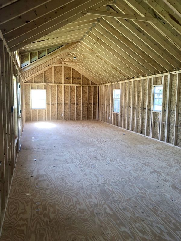16 x 44 Chalet Series Cabin Shell on display at Leland's Barns & Sheds