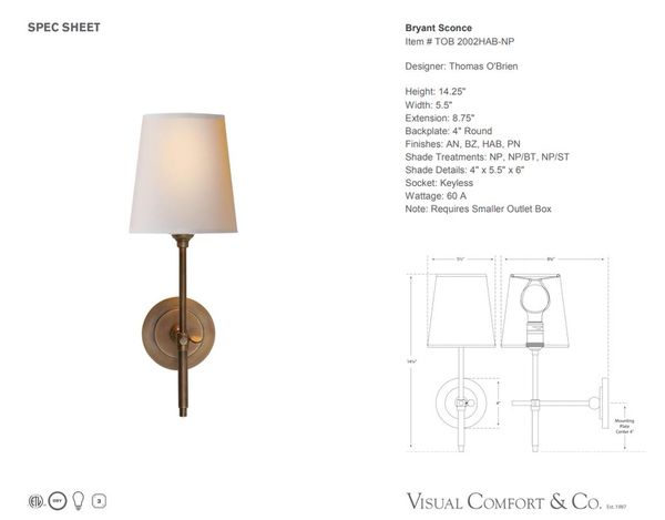 Visual Comfort Thomas Obrien Bryant Antique Brass Decorative Wall