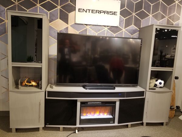New 72" TV Stand Fireplace With Bluetooth Speakers! White