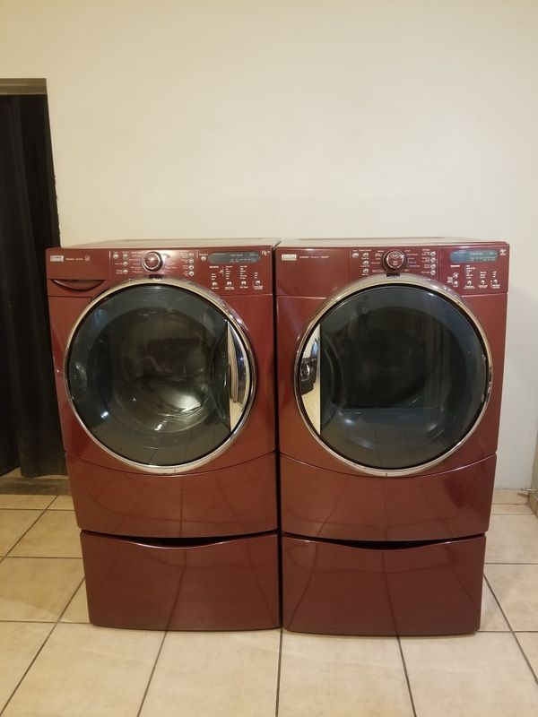 BEAUTIFUL FRONT LOAD RED CHERRY STEAM KENMORE ELITE WASHER AND ELECTRIC