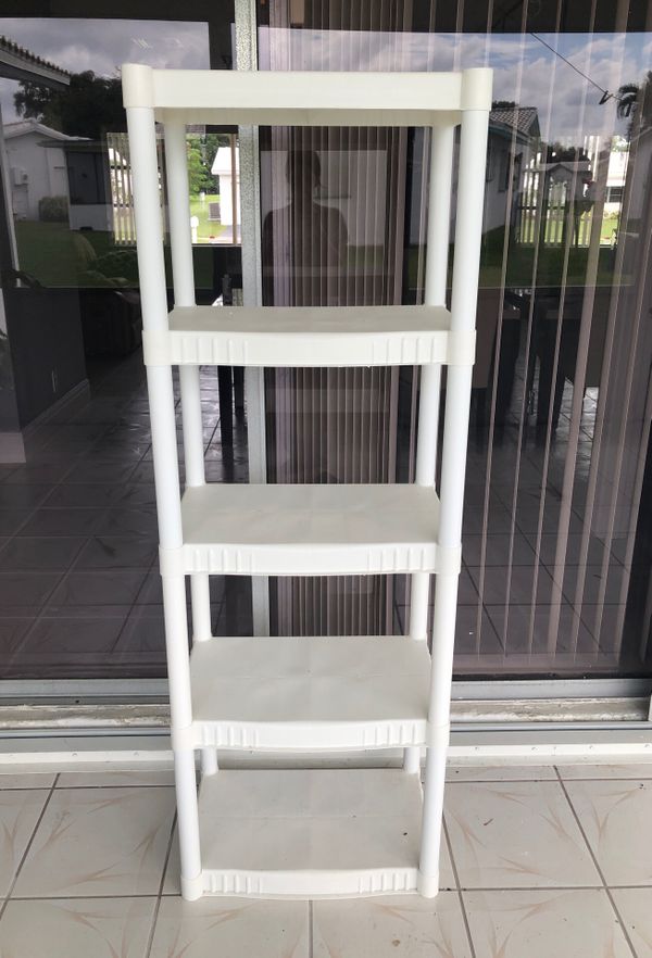 White plastic shelves for garage, pantry, patio and or to hold flowers for Sale in Plantation