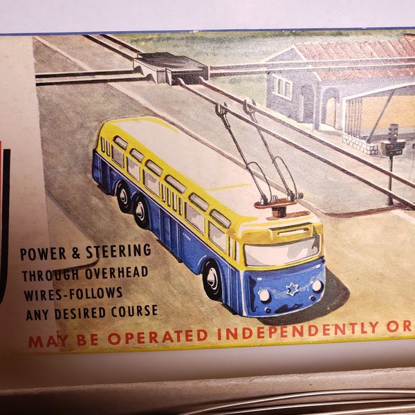 Rare vintage HO scale German made electric trolley bus system toy for