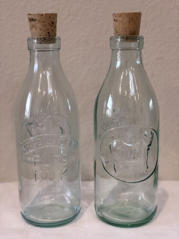 Set of 2 Vintage Milk Bottles Absolutely Pure Milk Glass Bottle