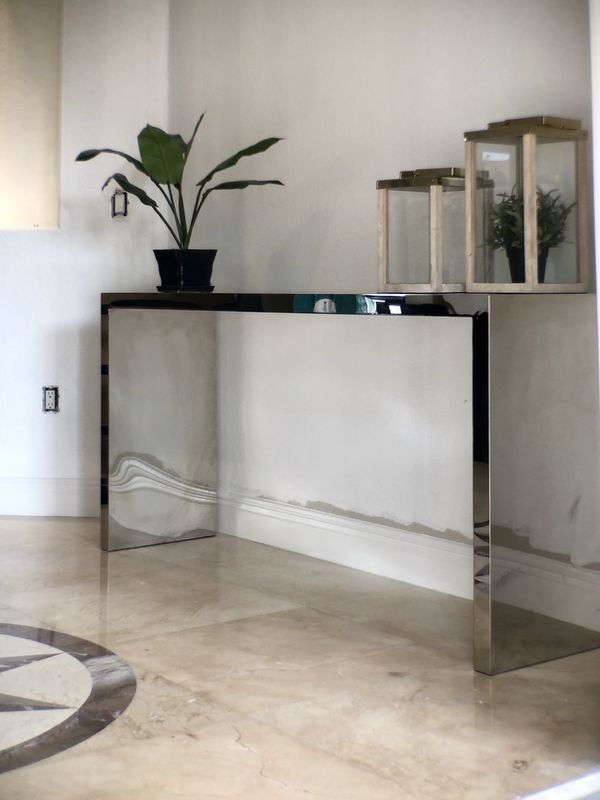 EL DORADO FURNITURE MODERN POLISHED STAINLESS STEEL CONSOLE TABLE