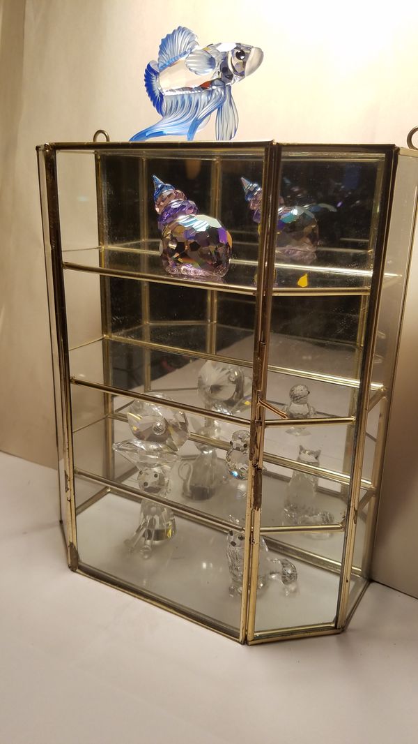 SIX RARE SWAROVSKI (Signed) CRYSTAL FIGURINES w/ Antique Glass & Brass