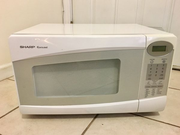 Sharp Carousel R-308JW 1100 Watts Microwave Oven LCD Display White Mid