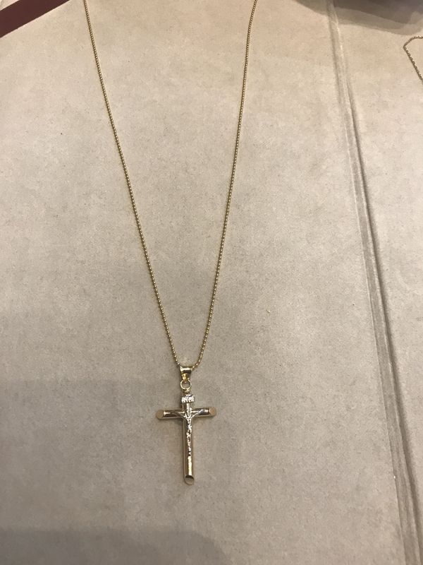 Antique Cross 14 KT Gold Crucifix and Silver Jesus Pendant Necklace for ...