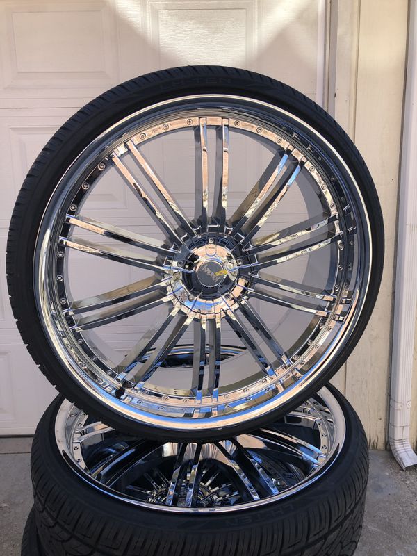 26 Kronik chrome rims 5 lug universal w tires 5x120 and 5x127 for Sale