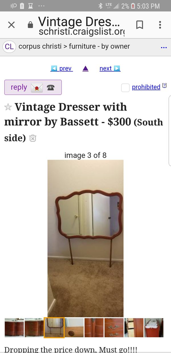 Vintage Solid Wood 6 Drawer Bassett Mirror Dresser For Sale In