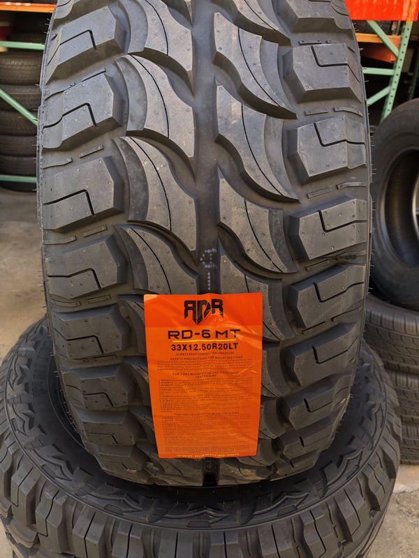 New set of (4) 33x12.50R20 RDR RD6 MT 10 ply Mud Terrain