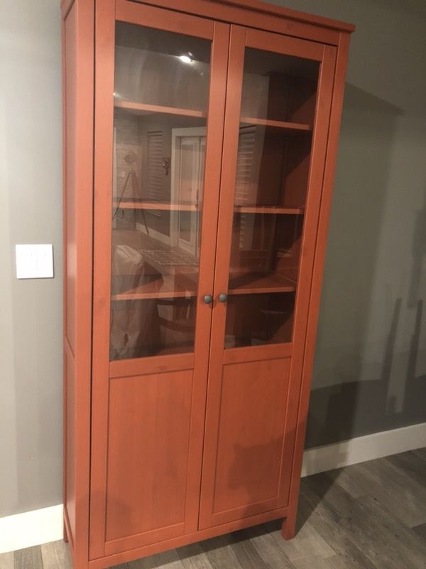 Hemnes Cabinet With Panel Glass Door Red Brown 35 3 8x77 1 2