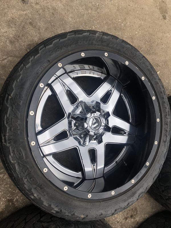 22x12 Fuel Full Blown Rims And M/T Tires 8 Lug Wheels 22” Fuels Chrome