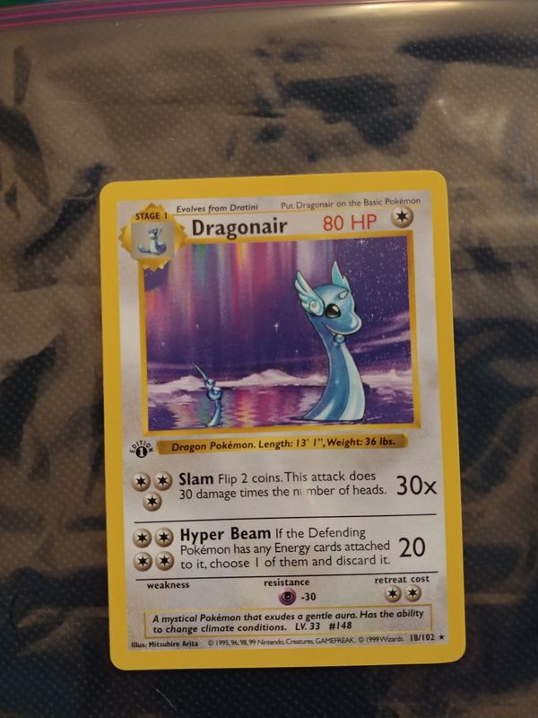 RARE Misprint Pokemon 1st Edition Shadowless Base Set Dragonair #18 ...