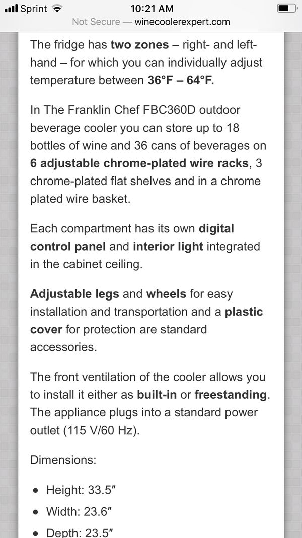 Franklin chef wine cooler/mini fridge for Sale in Apopka, FL OfferUp