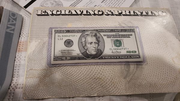 2001 ERROR 20.00 BILL WITH A * R SIDE ONLY 200.00 for