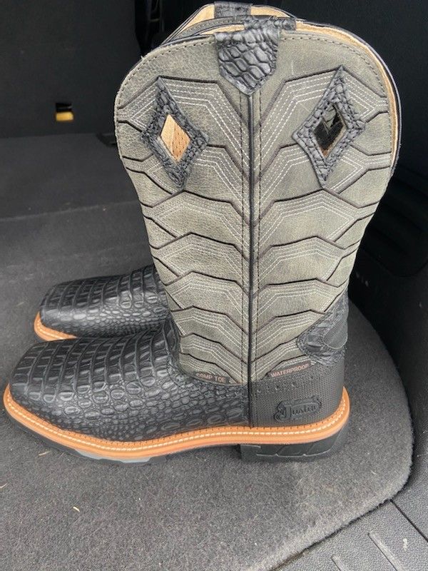 justin derrickman croc print composite toe work boots